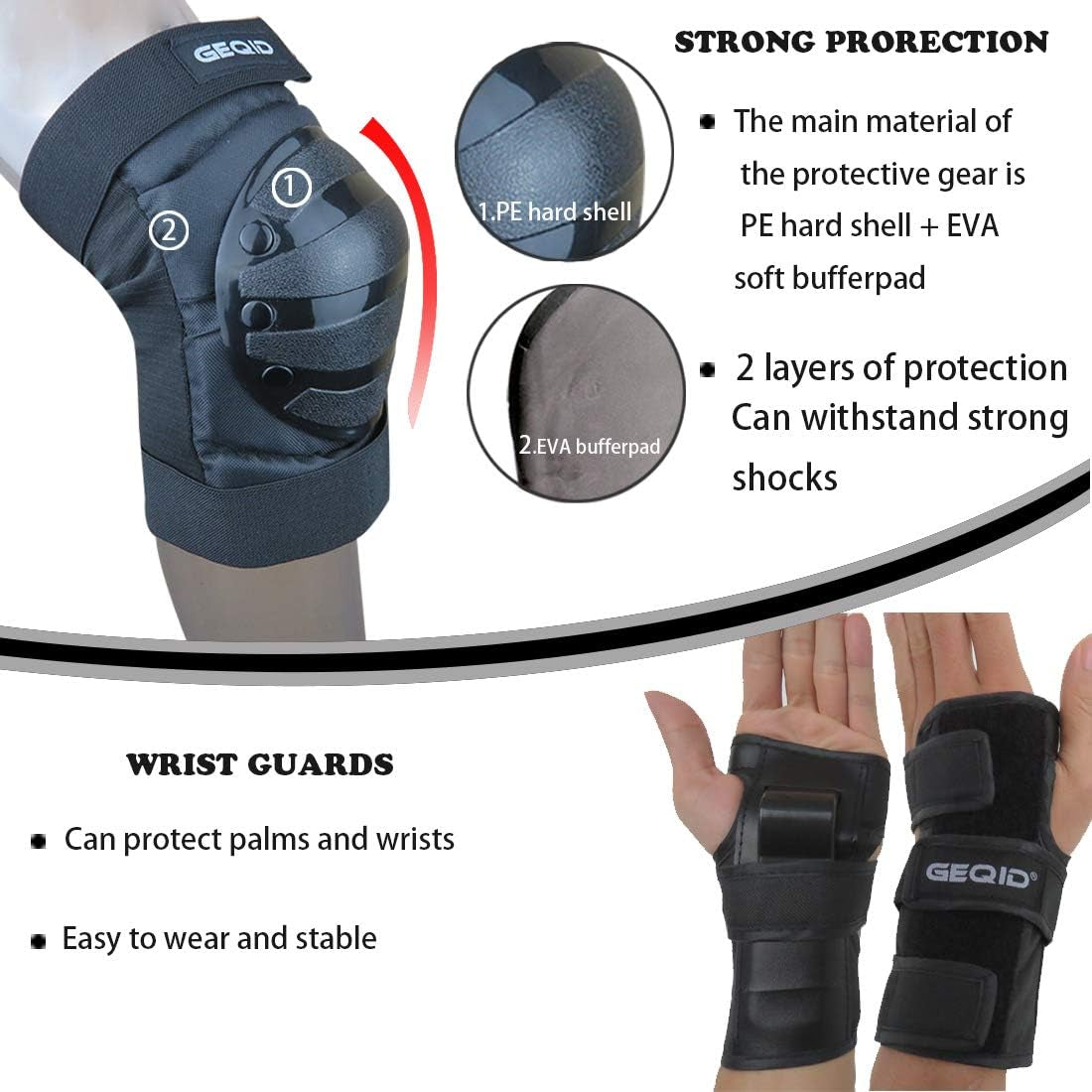 Adult/Youth Kids Knee Pads Elbow Pads Wrist Guards 3 in 1 Protective Gear Set for Skating Skateboard Inline Skates Rollerblade Bicycle Men or Women