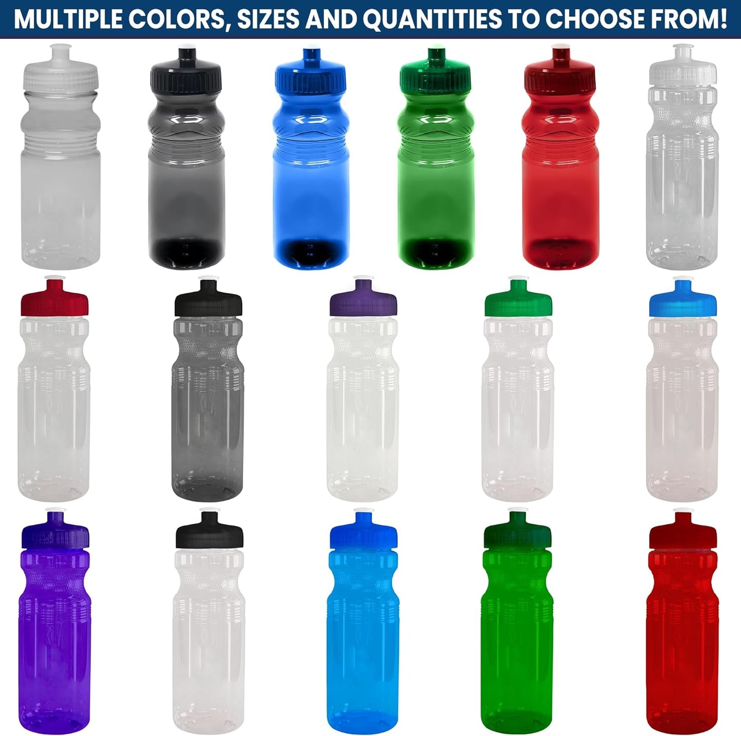 24 Oz. Bulk Water Bottles, 10 Pack, Made in USA, Blank Plastic Reusable Water Bottles for Gym, Cycling, BPA Free, Plastic Water Bottles Pull Top Cap for Sports, Translucent Red